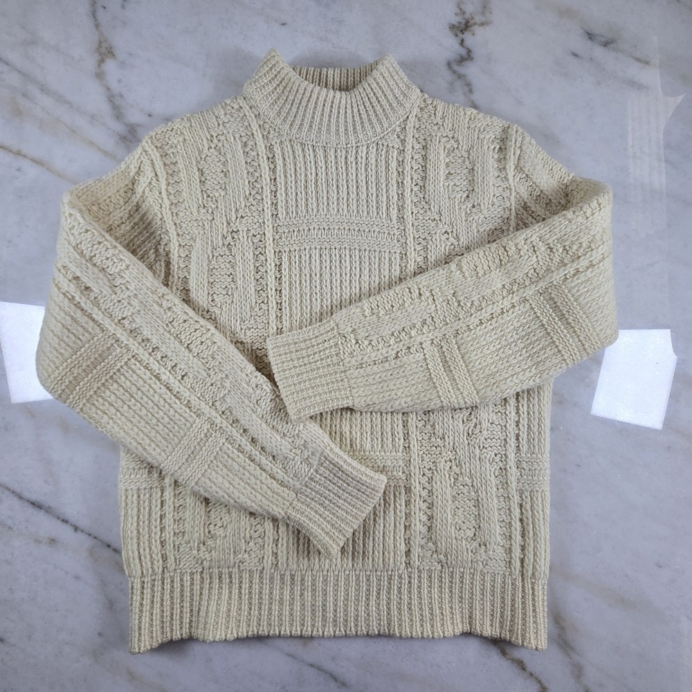 VTG 70s Pendleton 100% Virgin Wool Cable Knit Sweater Cream M USA Made Fisherman